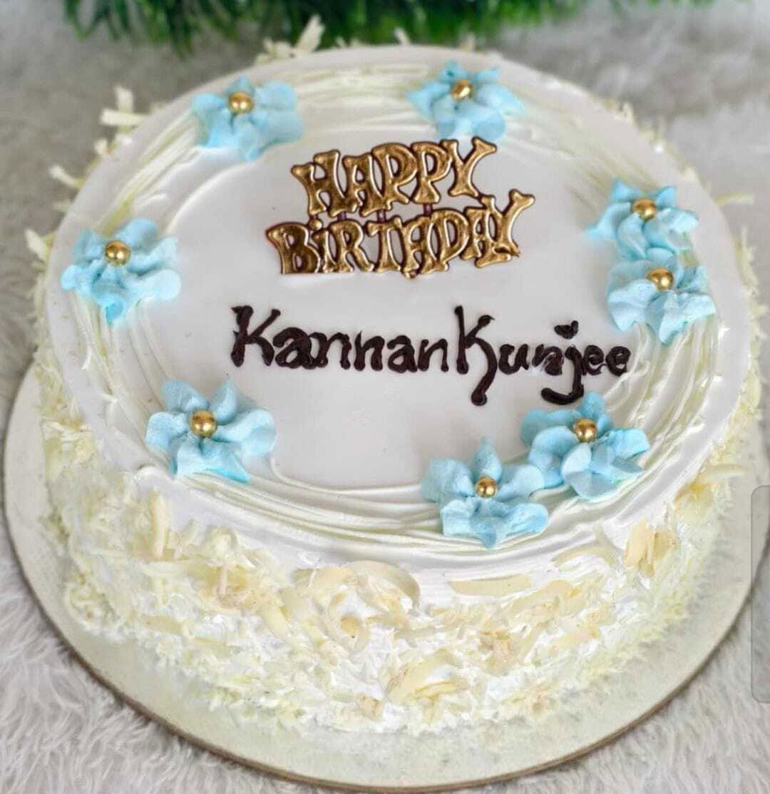 Elegant Blue Flower Birthday Celebration Cake
