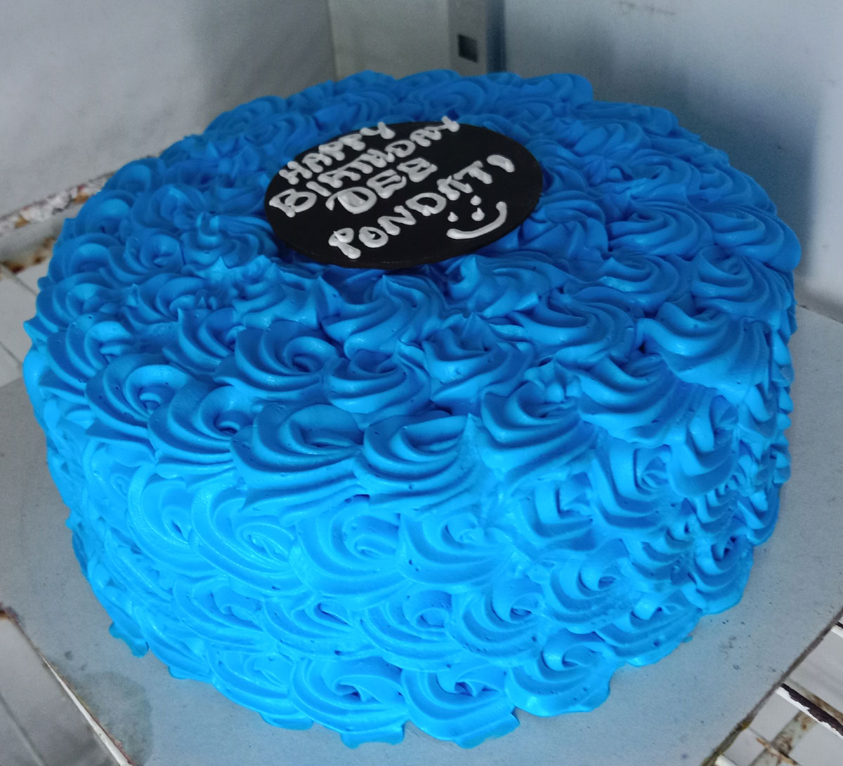 Blue Cream Birthday Celebration Cake