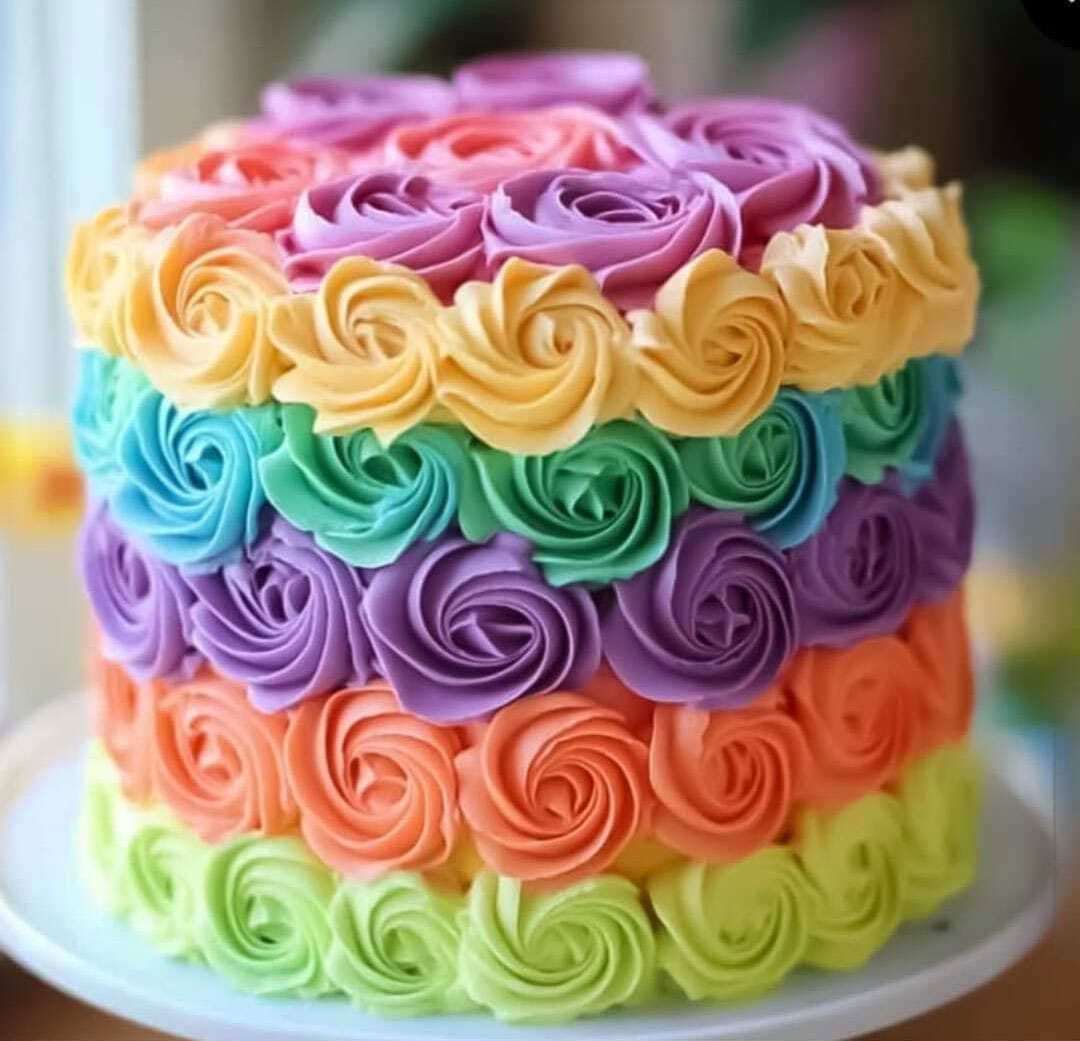 Rainbow Rosette Celebration Cake