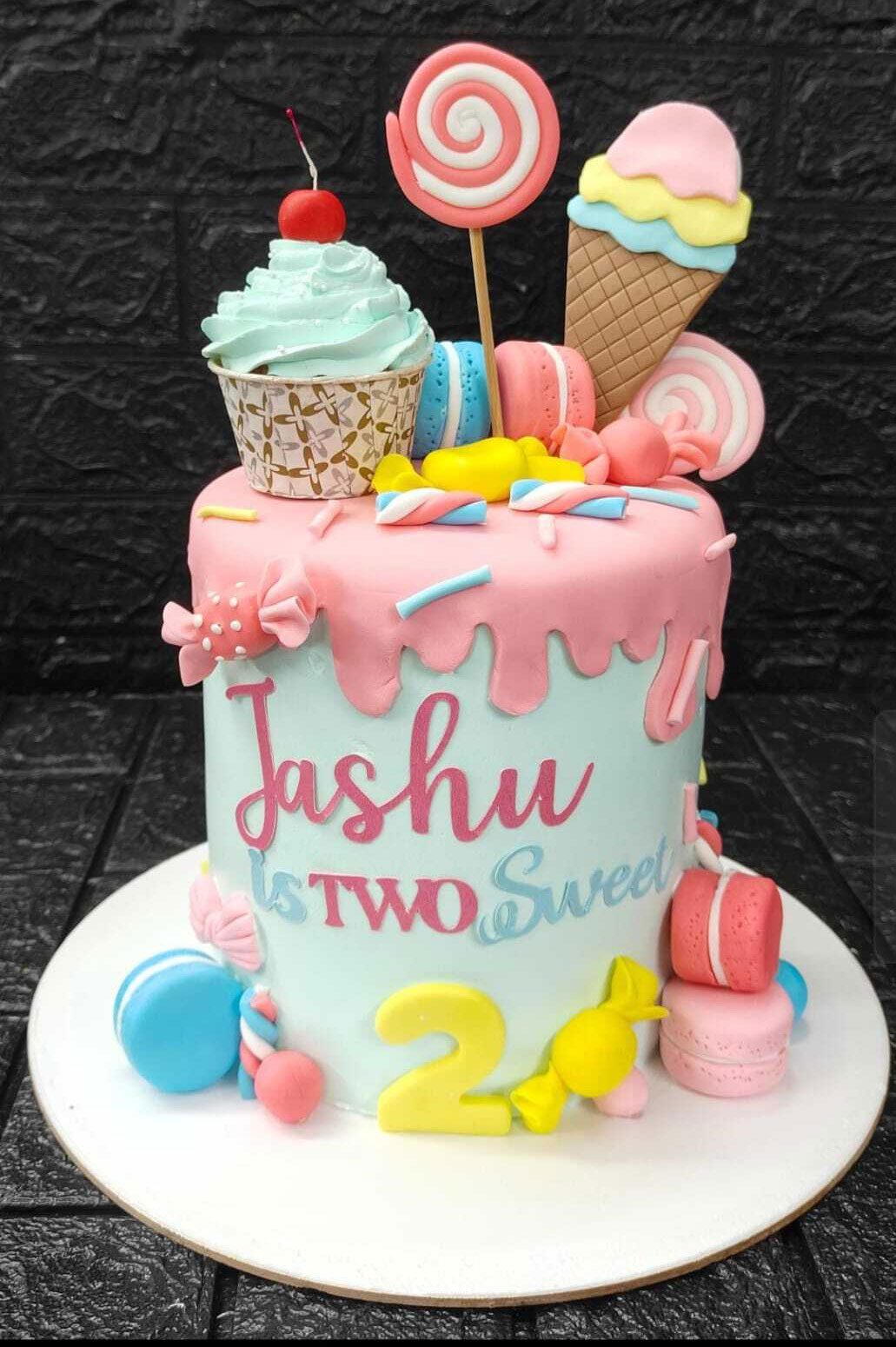 Colorful Ice Cream Theme Fondant Birthday Cake for Kids – Custom Sweet Candy Cake