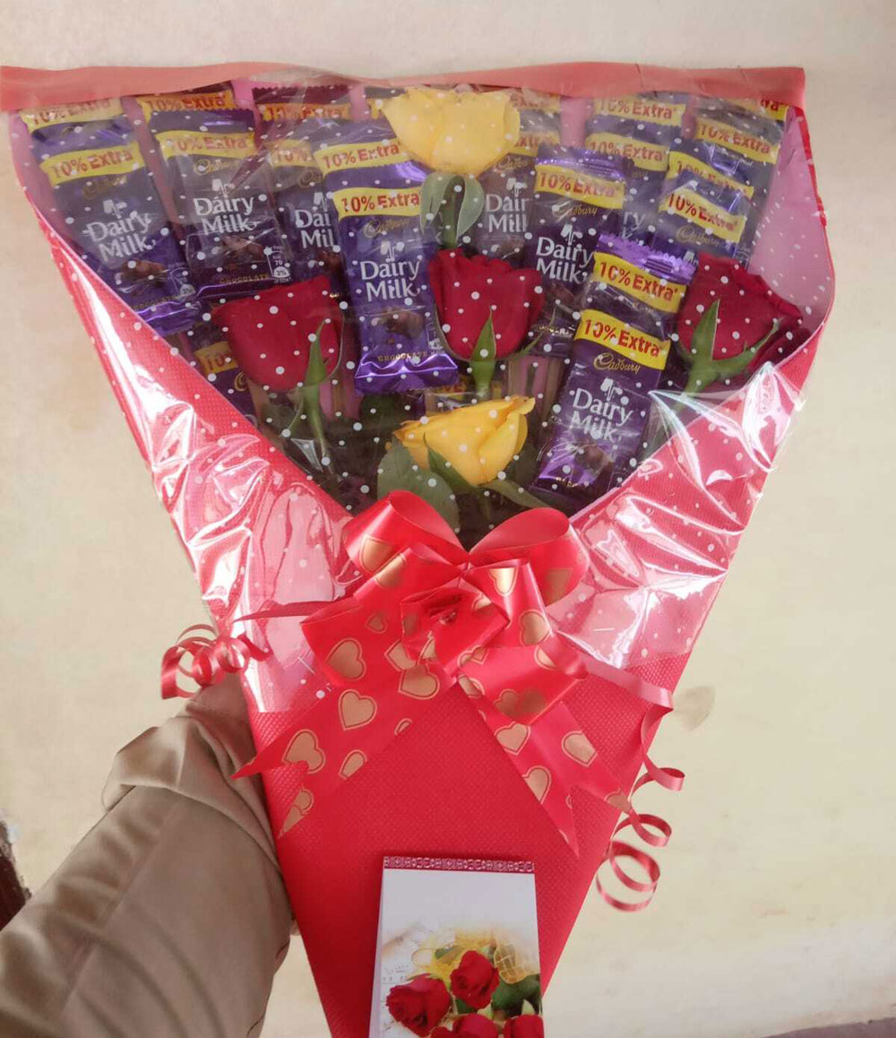 Cadbury Dairy Milk Chocolate Bouquet with Lovely Red Roses