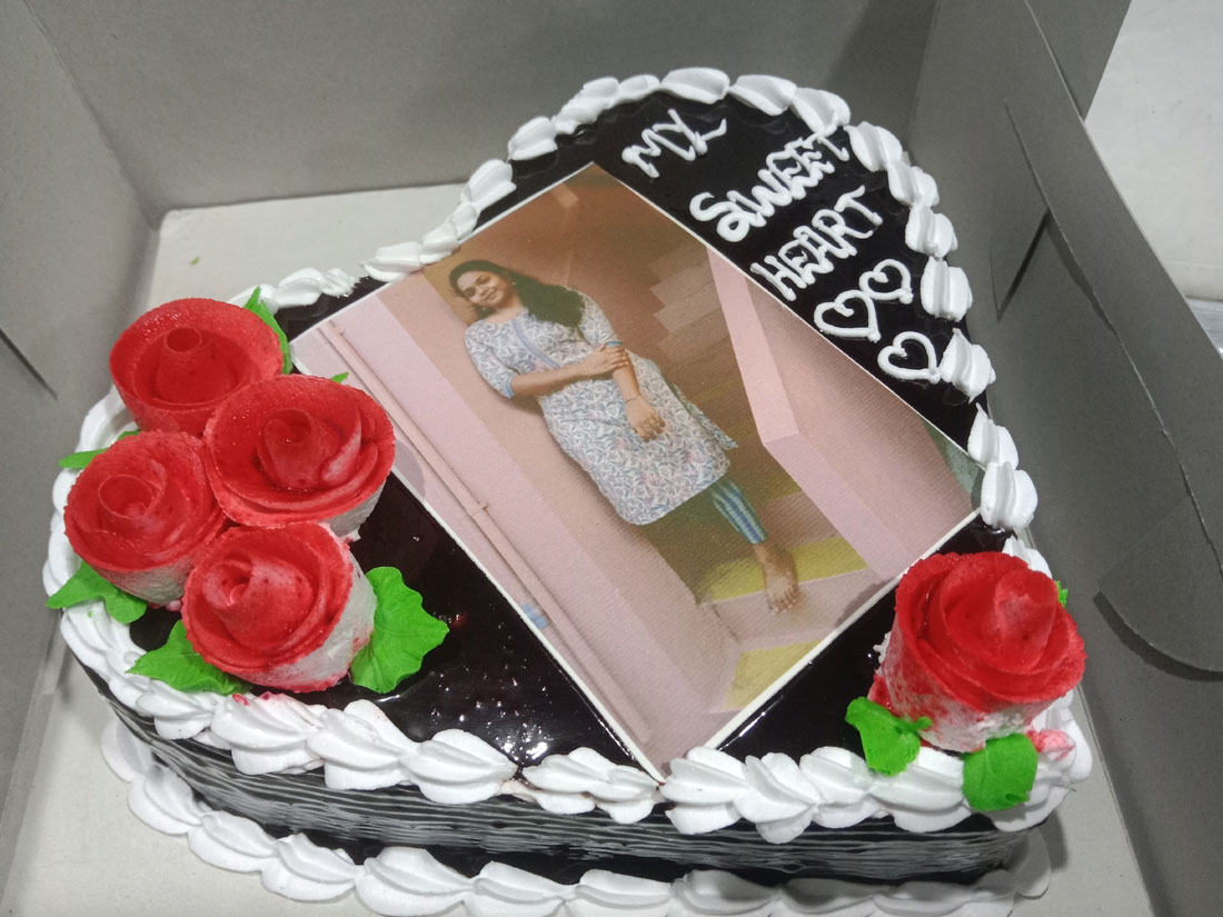 Heart Shape Chocolate Truffle Cake with Edible Photo Print