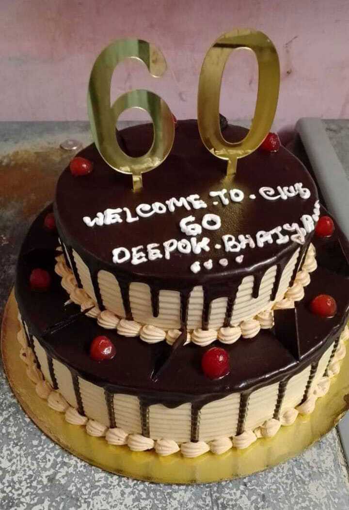 Chocolate Drip 60th Birthday Celebration Cake with Cherry Topping