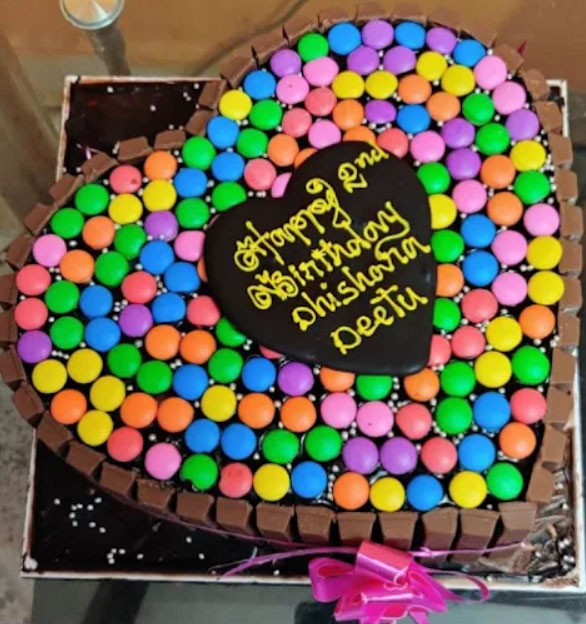 Heart Shape Chocolate Truffle Cake with KitKat &amp; Cadbury Gems Toppings