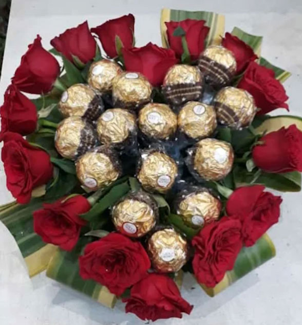Premium Red Rose Bouquet with Ferrero Rocher Chocolates