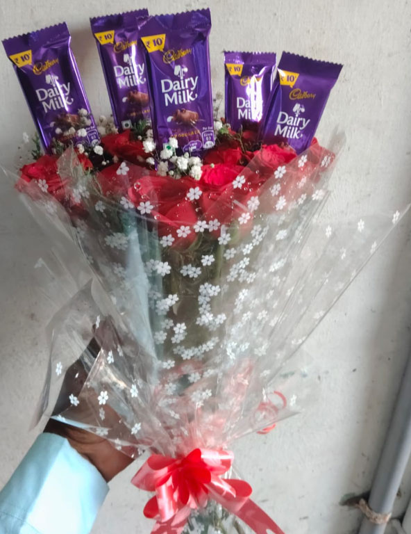 Premium Red Roses with Cadbury Dairy Milk Chocolate Bouquet